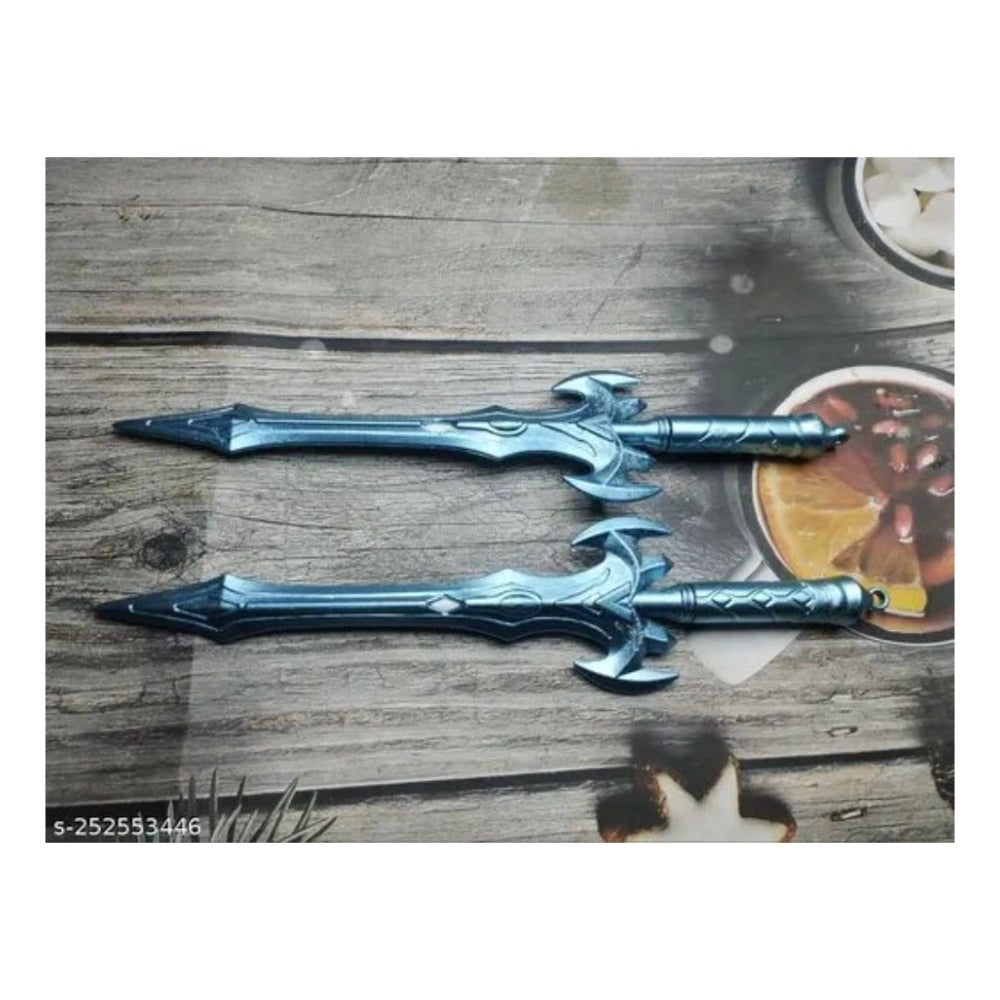 Blue plastic star sword novelty set, 12 pens, stationery, 5+ years old.