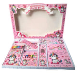 Assorted metal unicorn stationery kit: pencils, eraser, sharpener, scale, colors, & drawing book - perfect for kids' gifts
