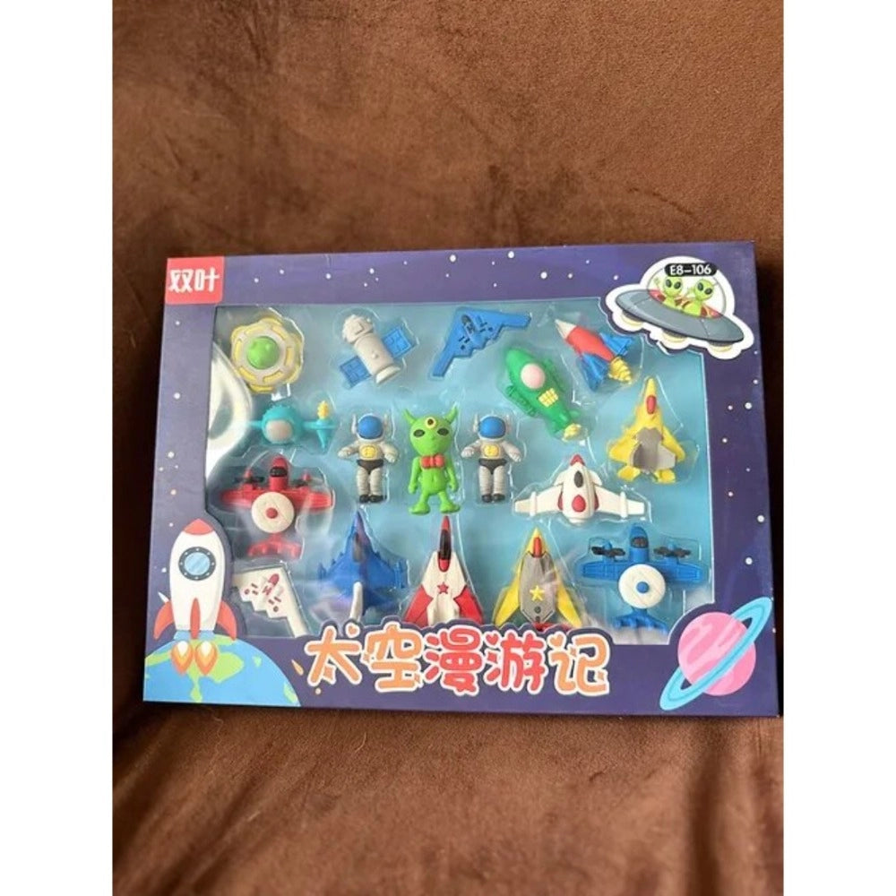 Space themed rubber erasers set, various sizes and shapes, stationery for children aged 5 years and above