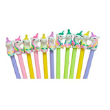 12pcs plastic unicorn pencils, colorful, ideal for kids' stationery.