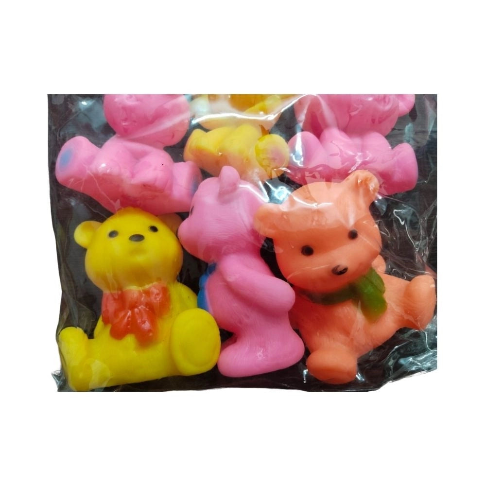 Assorted rubber Bears & Dogs Chu Chu Toys for babies 6+ months. Squeezable bath toys, engaging senses during play." (105 characters)
