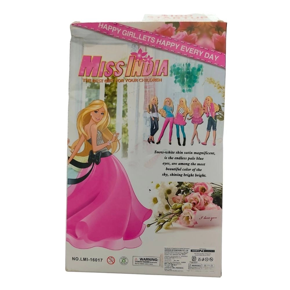 Assorted plastic Barbie Doll Miss India set with crown and fashion accessories, ideal for 1+ years playtime