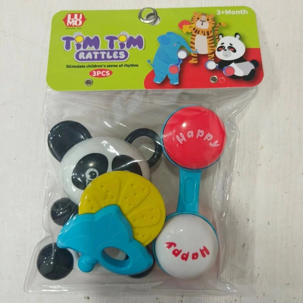 Colorful plastic rattles set for babies (3+ months) with elephant, bunny & duck.