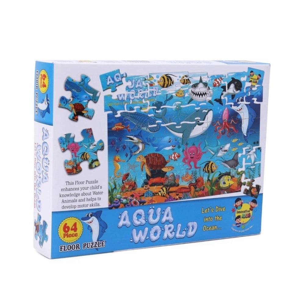 Assorted cardboard 64-piece aqua world puzzle for educational fun (4+ years), enhancing cognitive, motor, and creativity skills