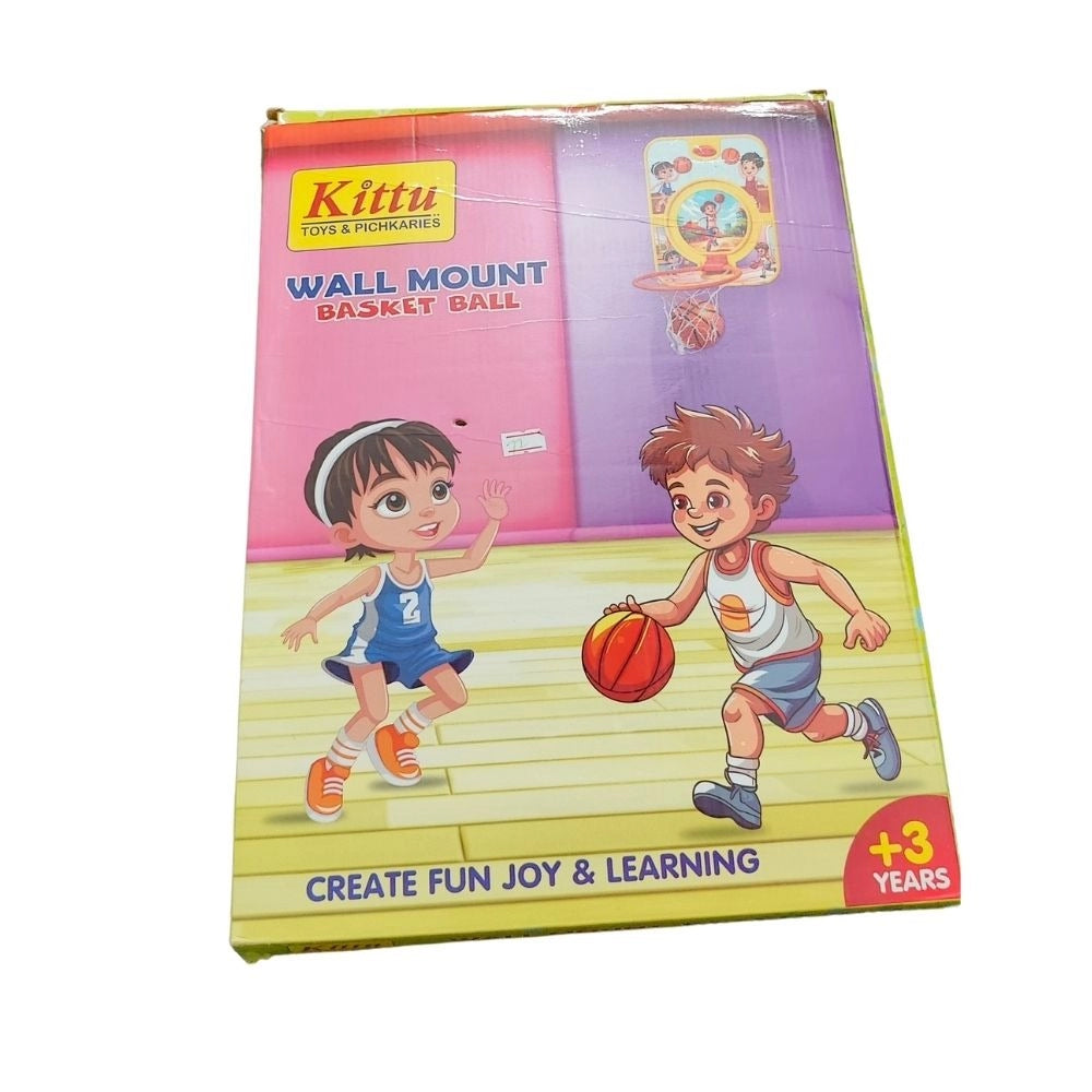 Assorted color plastic basketball set with hanging board & needle, ideal for kids 3+ years old