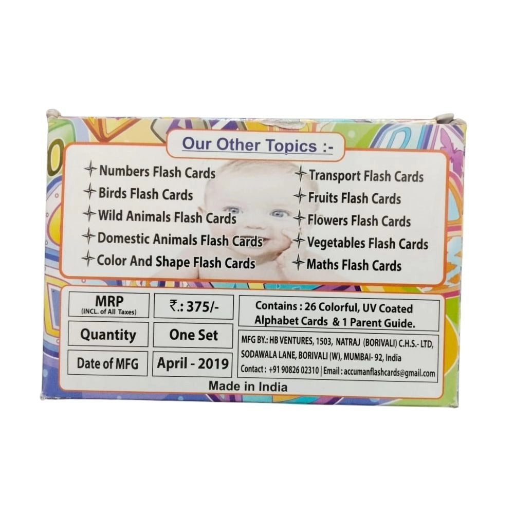 Assorted cardboard Alphapet Flash Cards for educational toys, supporting brain development and vision in infants 2+ years