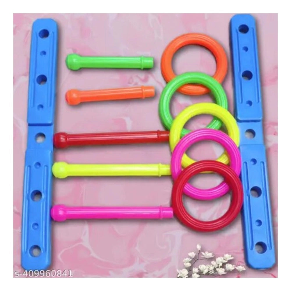Assorted plastic ring toss toys for kids aged 5+, enhances accuracy, coordination, and balance