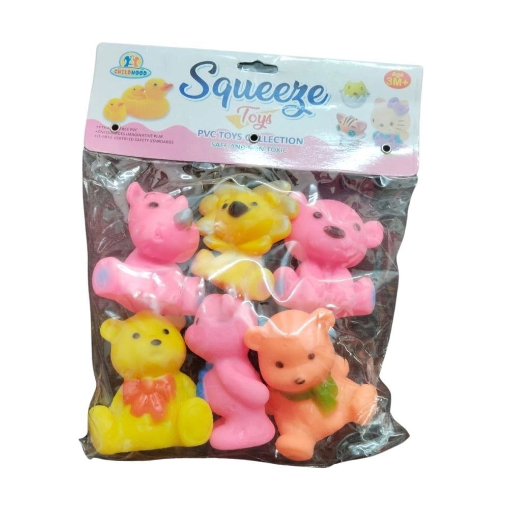 Assorted rubber Bears & Dogs Chu Chu Toys for 6+ months play, stimulates senses during bath time