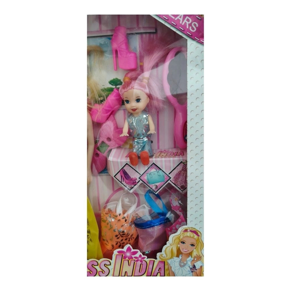 Assorted plastic Barbie doll Miss India set with crown & fashion accessories for 1+ years play
