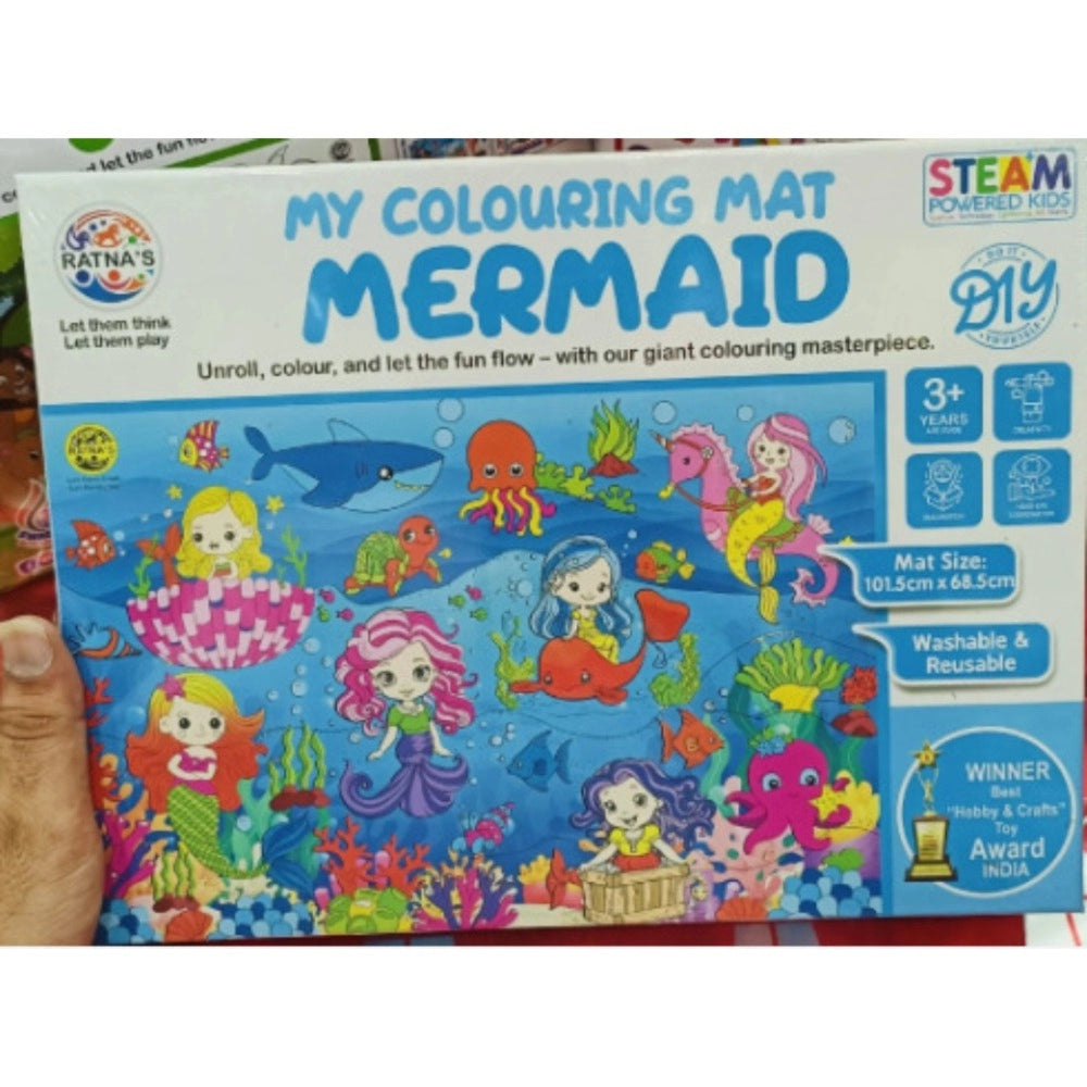 Assorted mermaid printed canvas coloring mat for educational toys, enhances hand-eye coordination and fine motor skills in kids aged 3+ years