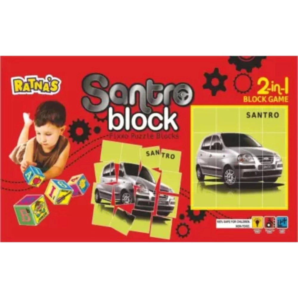Assorted cardboard 2-in-1 Santro puzzle & blocks for educational play (3+ years), promoting stability & intelligence development