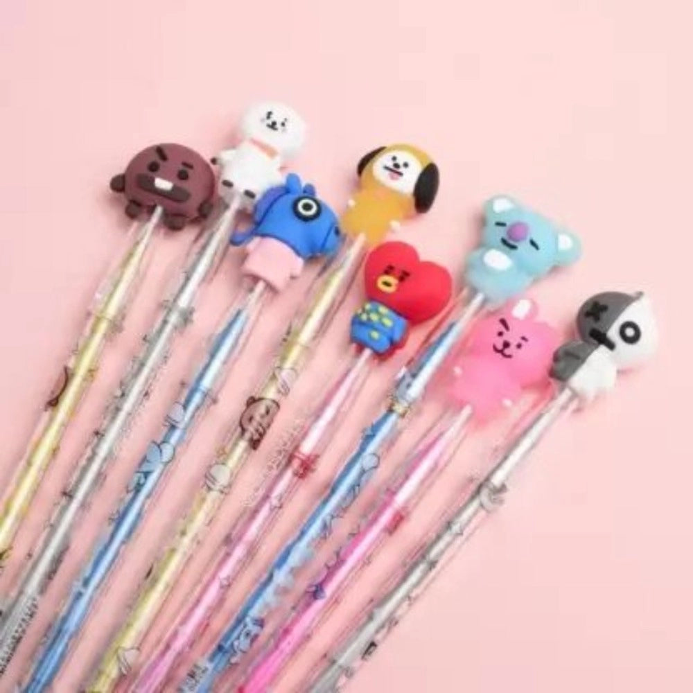 Assorted rubber BTS Army pencil set (Pack of 5) for 3+ years, trendy stationery accessory
