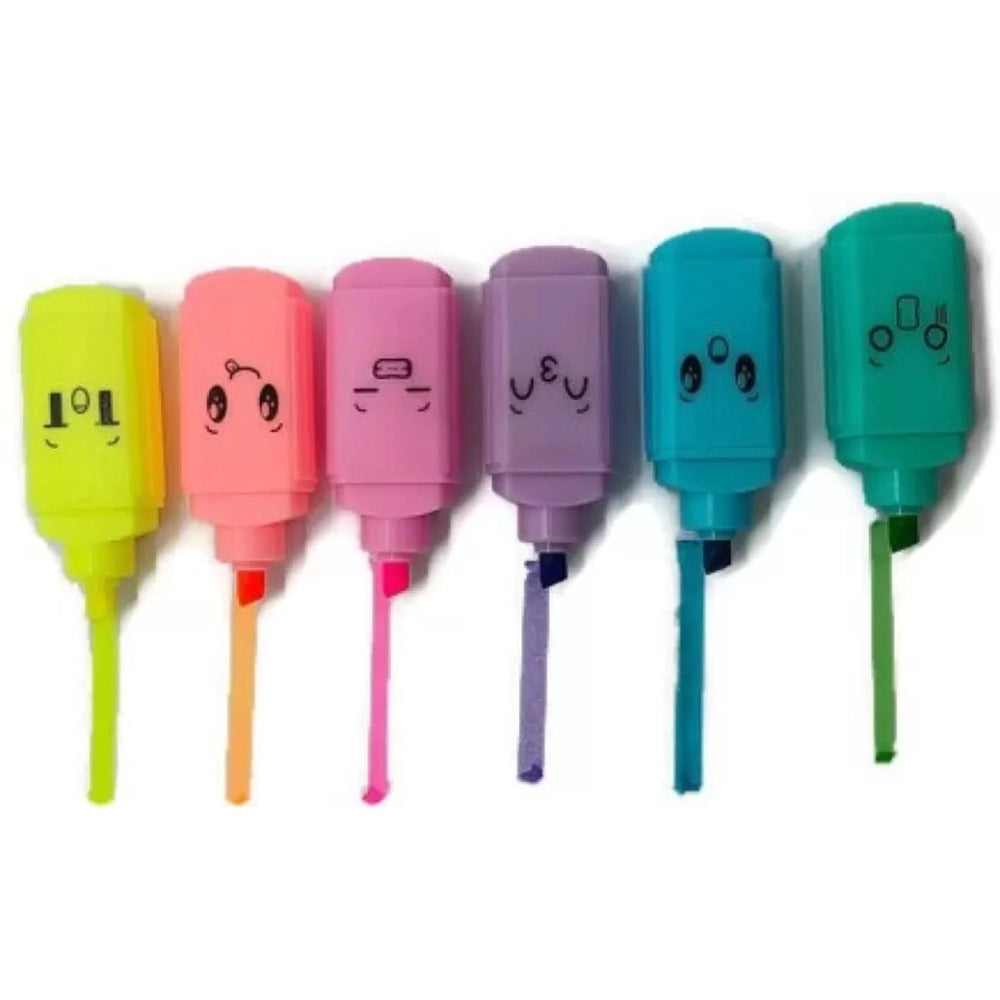 Small plastic highlighters, set of 6 markers with pink and yellow inks