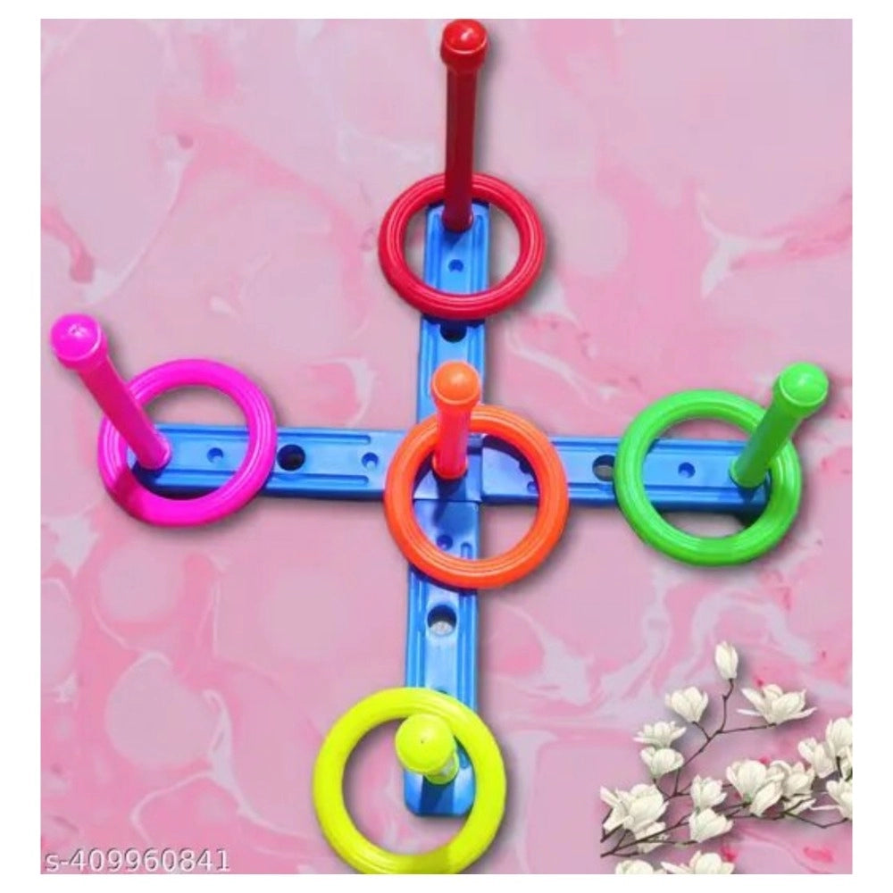 Assorted color plastic ring toss toy for kids aged 5+, enhances skills like accuracy & coordination, safe for outdoor play