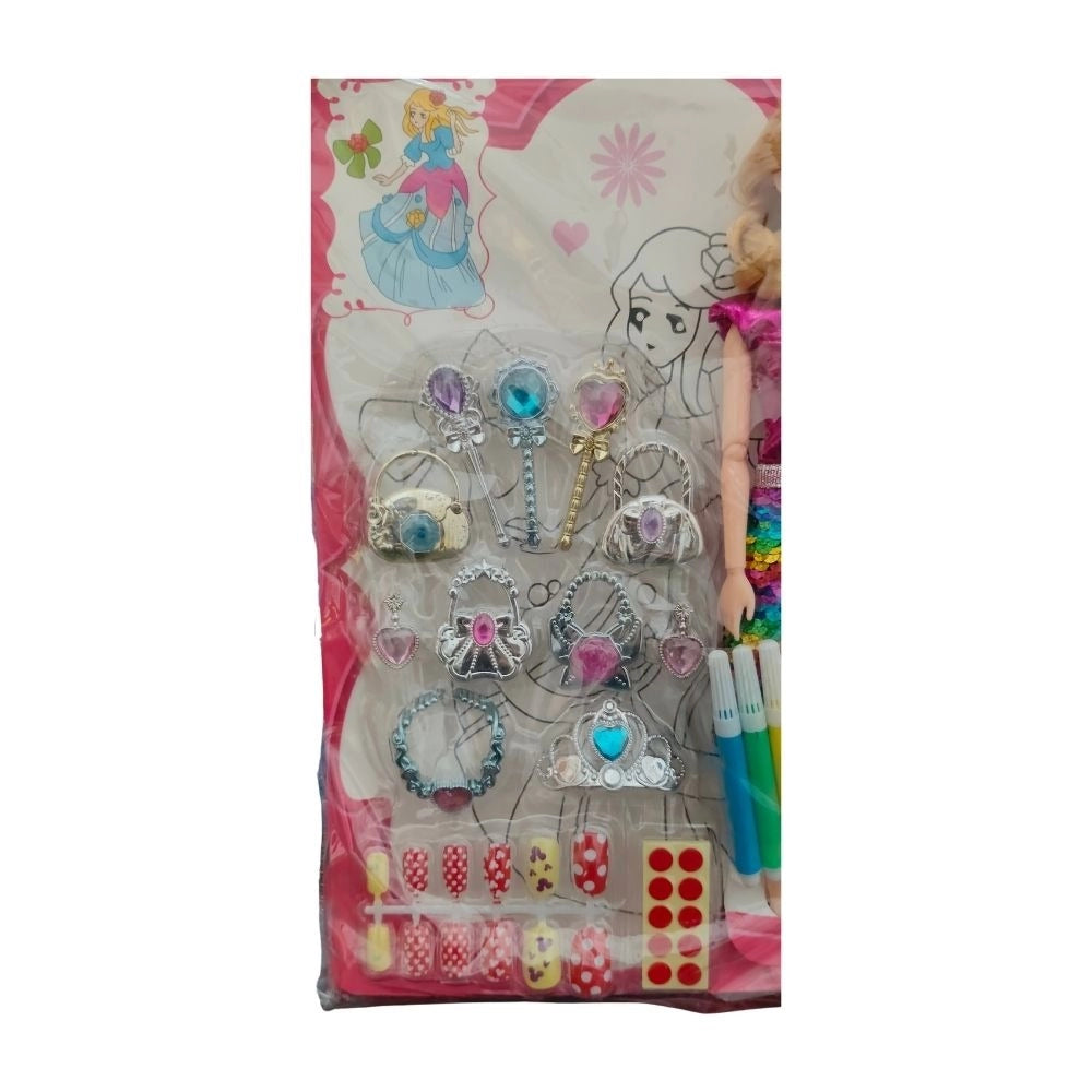 Rubber Barbie Doll with Jewellery Set, perfect for 1+ year-olds; toys with moveable hands and legs for posing