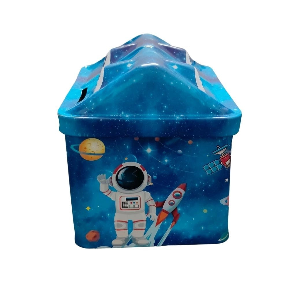 Assorted metal house bank toy for kids aged 1+ years, ideal for teaching savings with lock and key