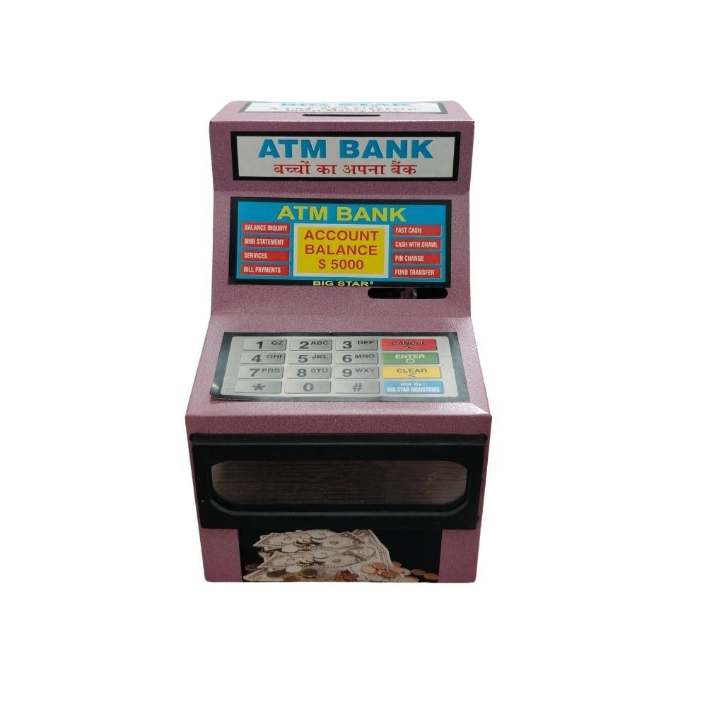 Big metal ATM bank toy for 1+ years, assorted colors - helps kids learn about savings