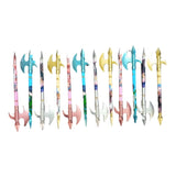 12 PCS Chinese Style Sword Ball Pens, blue & pink plastic, novelty stationery set.
