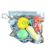 Stationery erasers set containing various vegetables, clear bag with zip closure