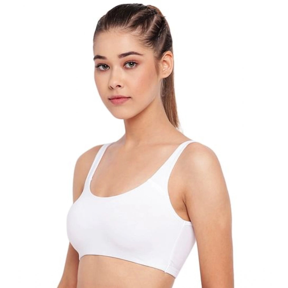 White cotton high-coverage non-padded low impact bra for women, Enamor SB06 style visible on mannequin