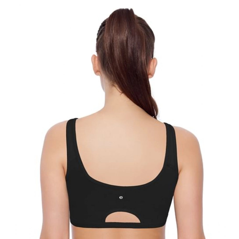 Black cotton high-coverage non-padded bra, low impact design for women