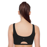 Black cotton high-coverage non-padded bra, low impact design for women