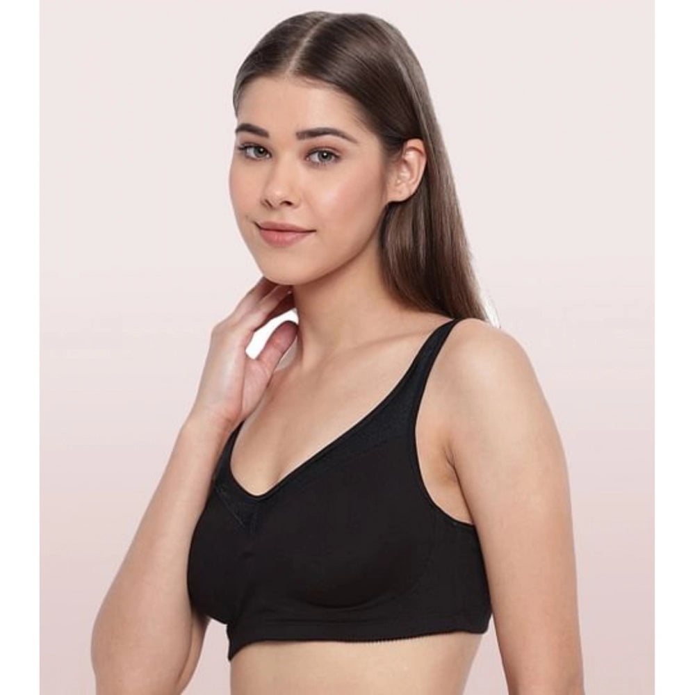 Black cotton Enamor A112 women's full support bra - solid design without padding for comfortable wear