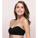 Black cotton strapless bra by Enamor A019, no padding, solid design