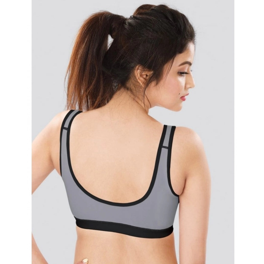 Black-Grey 4D Stretch sports bra by Dermawear for women's fitness, solid design, non-padded support