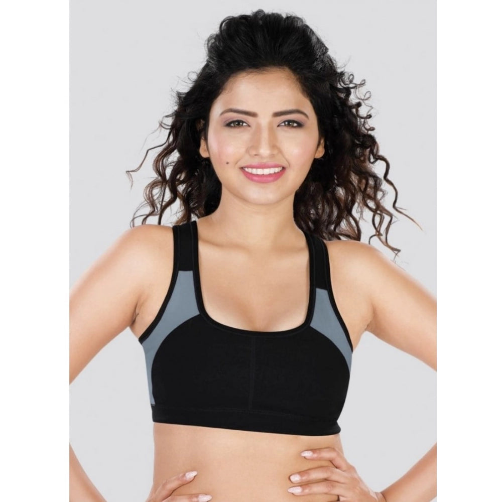 Black-Grey 4D Stretch Women's Sports Bra by Dermawear - Solid, non-padded athletic wear for active women