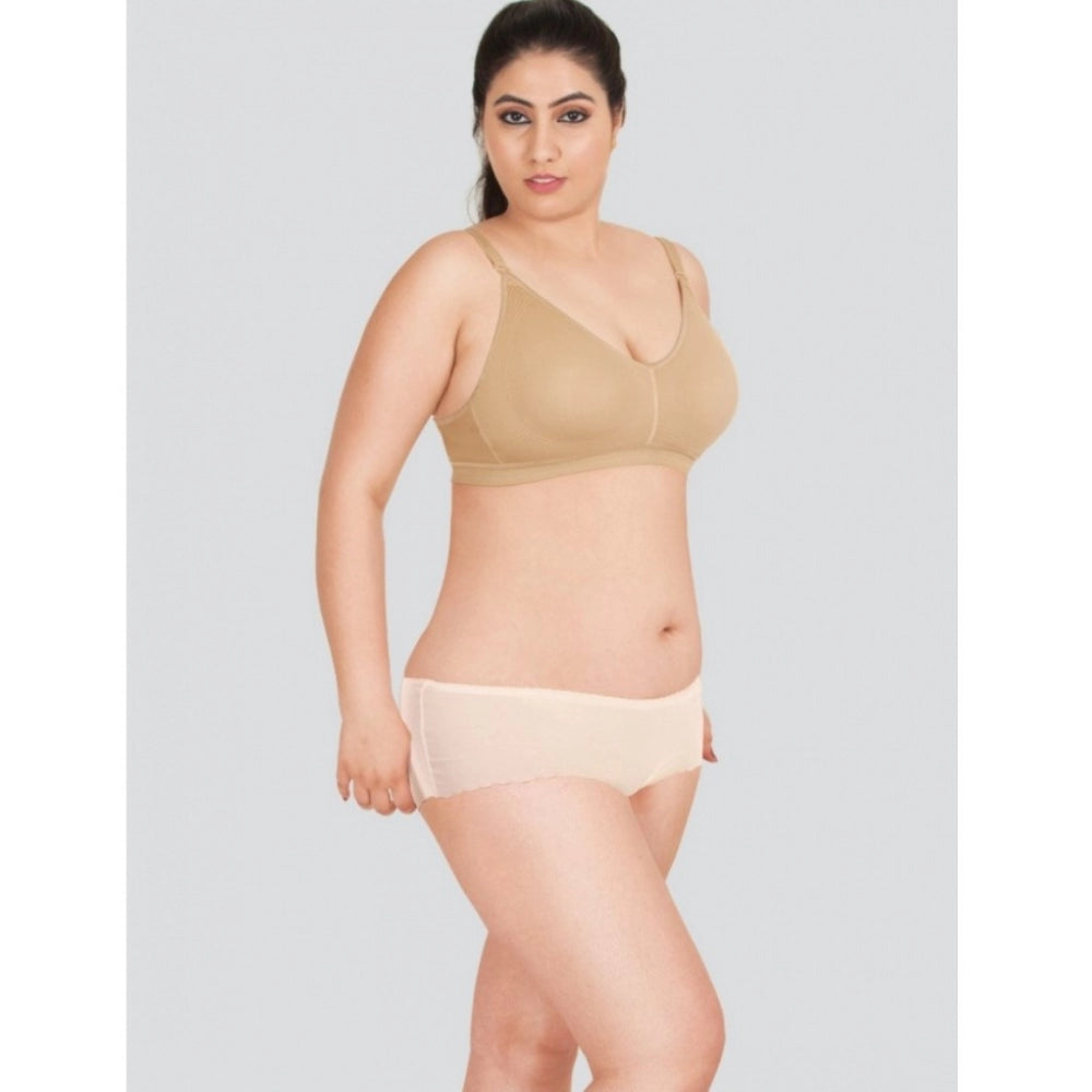 Skin-toned 4D stretch support bra for women's comfort, solid design, no padding