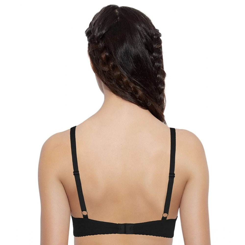 Black cotton t-shirt bra for women, non-wired, medium coverage (Enamor A039)