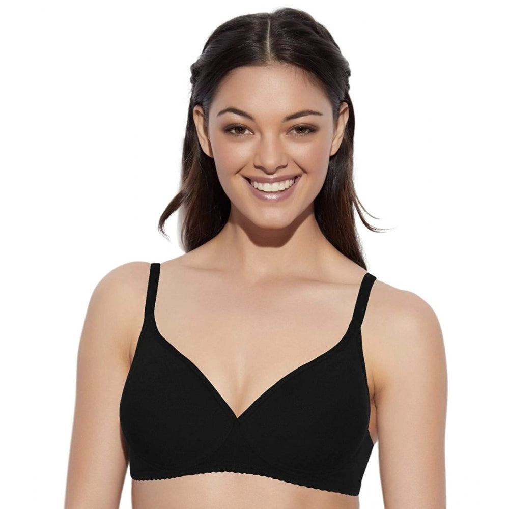 Black cotton t-shirt bra (Enamor A039), non-wired & medium coverage, solid design for women