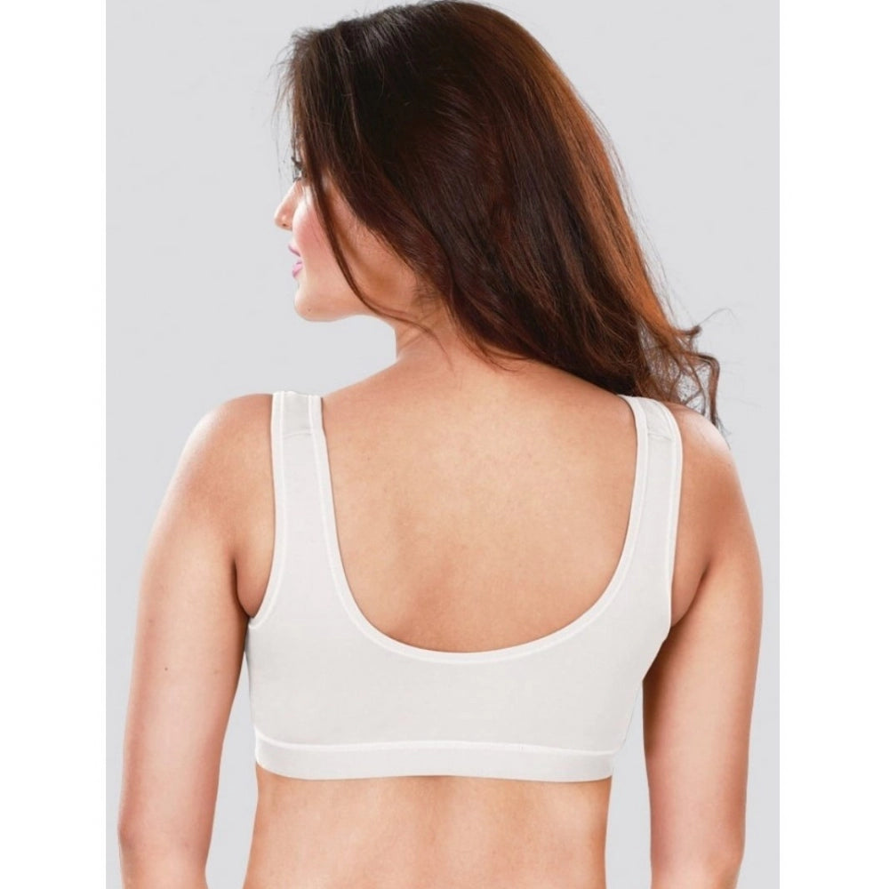 White 4D stretch sports bra by Dermawear, solid design for active women's workouts