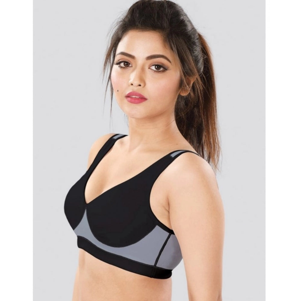 Black-Grey 4D Stretch Women's Sports Bra by Dermawear - Solid design for active wear