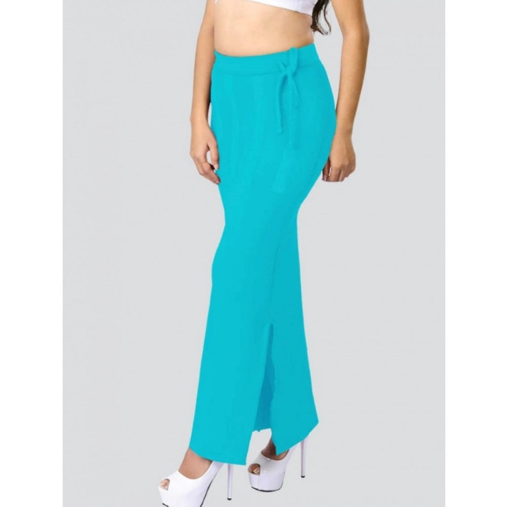 Turquoise-blue 4D stretch saree shapewear for women, solid pattern