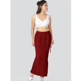 Maroon 4D stretch saree shapewear for women, solid pattern, enhances figure