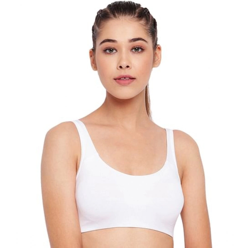 White cotton high-coverage, non-padded low impact bra by Enamor SB06