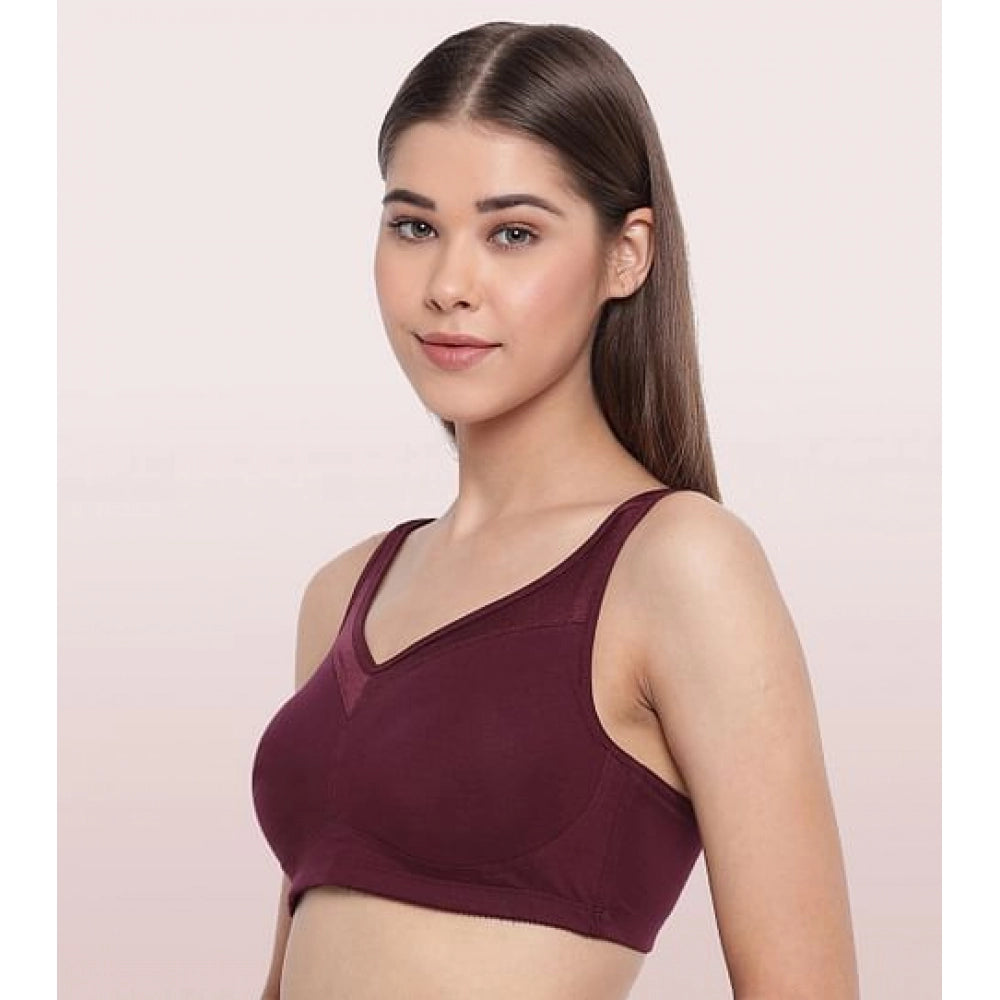 GrapeWine cotton full support bra for women - solid design, non-padded comfort