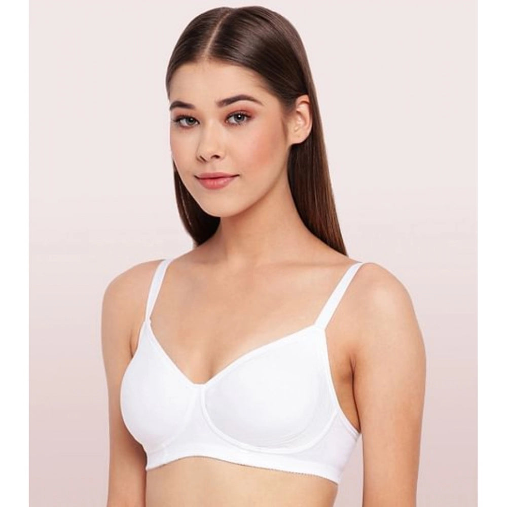 White cotton everyday non-padded wireless bra by Enamor A042