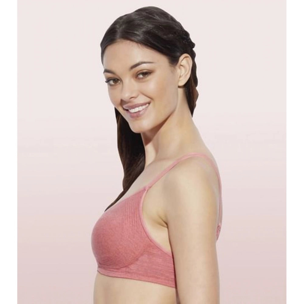 Tomato-Melange cotton everyday non-padded, wirefree bra for women