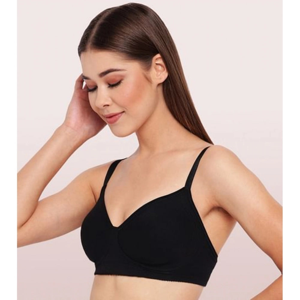 Black cotton everyday bra (Enamor A042), non-padded & wirefree for comfortable wear