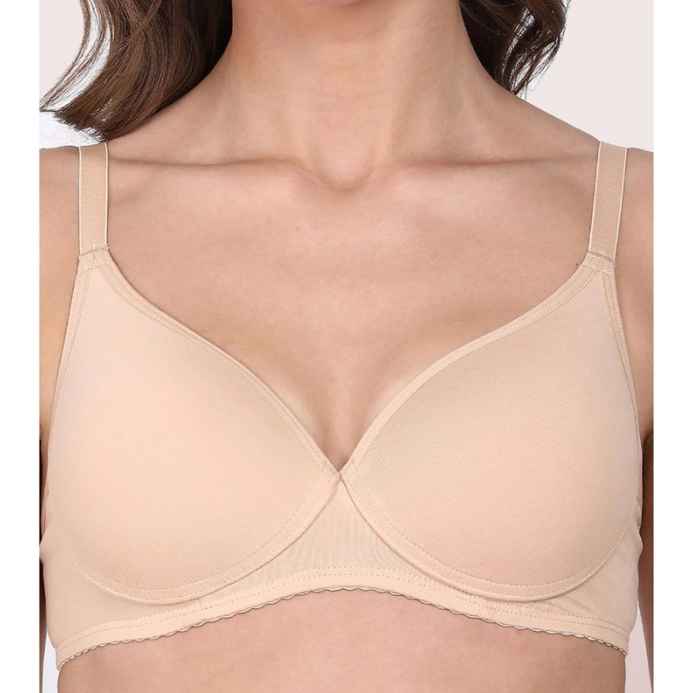 Skin cotton t-shirt bra (medium coverage, non-wired) - solid design for women's underwear