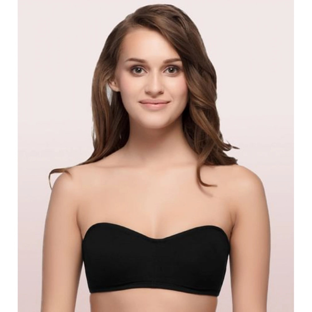 Black cotton strapless bra by Enamor A019, solid design without padding