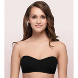 Black cotton strapless bra by Enamor A019, solid design without padding