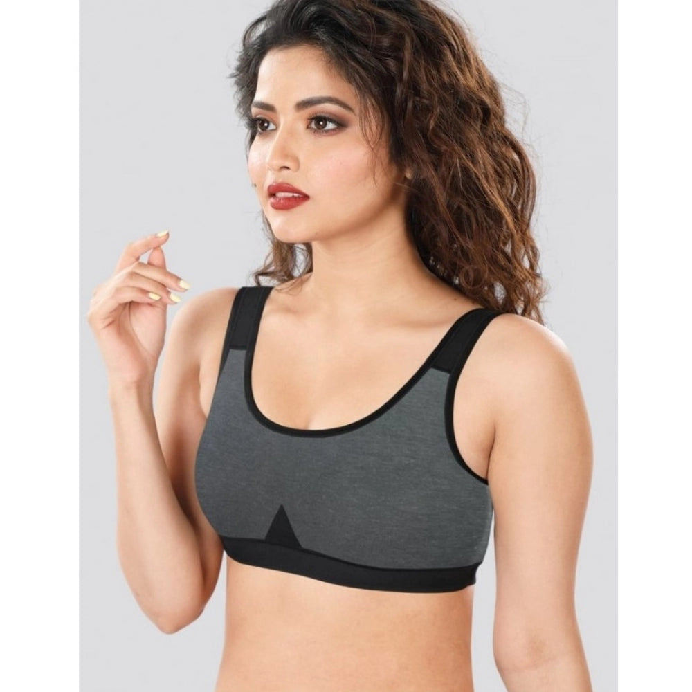 Dark-Grey 4D stretch sports bra for women's workouts, solid design without padding