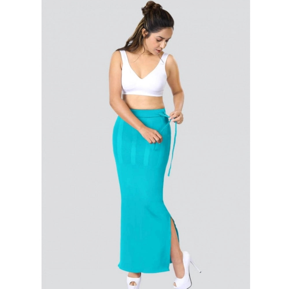Turquoise-Blue 4D Stretch Saree Shapewear for women, enhancing figure with solid pattern