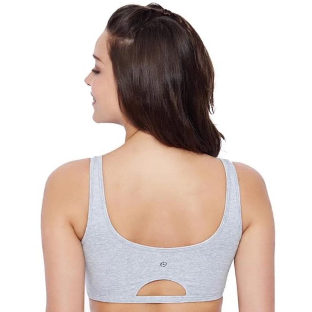 Grey-Melange cotton low impact non-padded bra for women, high coverage and non-wired design