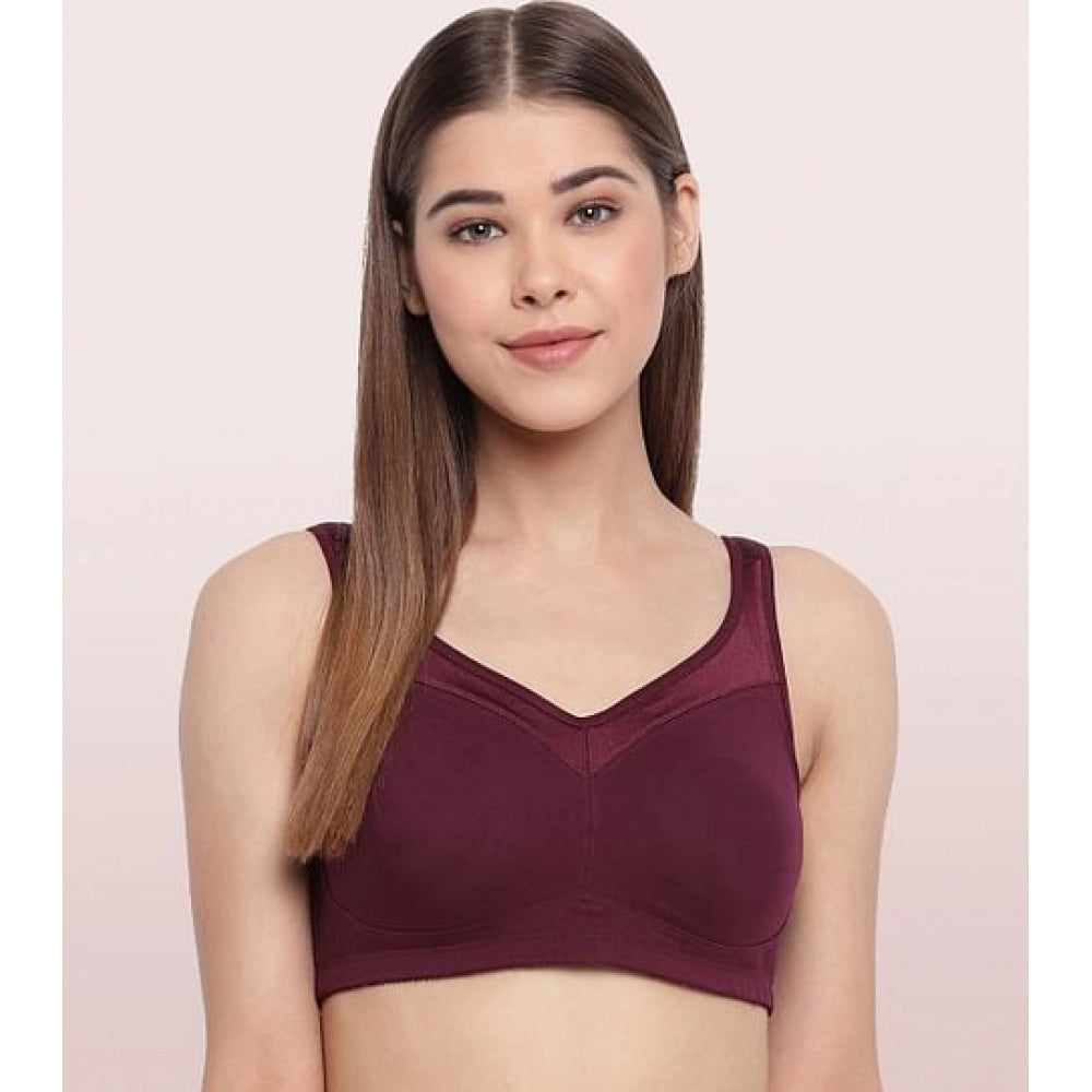 GrapeWine cotton full support bra by Enamor, solid design for women's comfortable wear