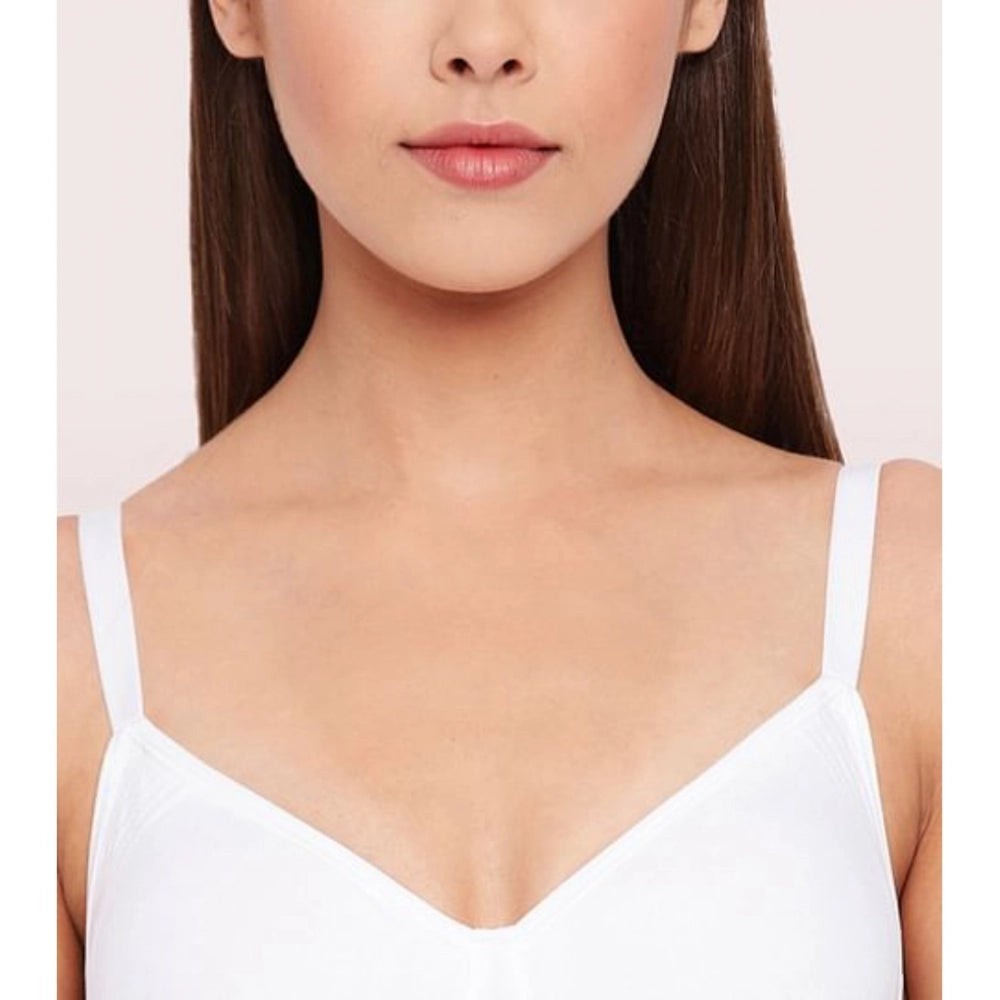 White cotton everyday non-padded wirefree bra by Enamor, solid design for comfortable wear